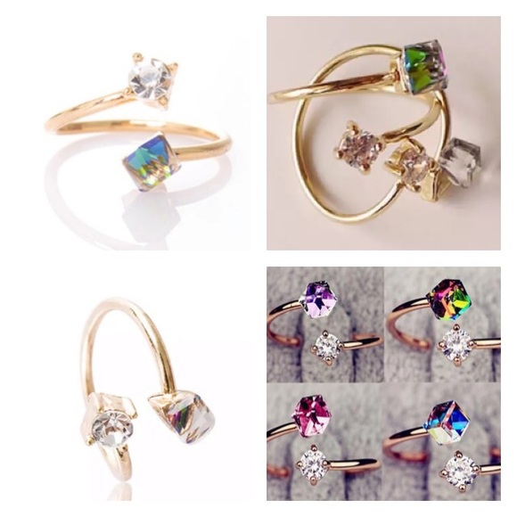 NEW💙💎CLEAR MULTICOLOR CRYSTAL CUBE OPEN RING💎💙 - Picture 8 of 8